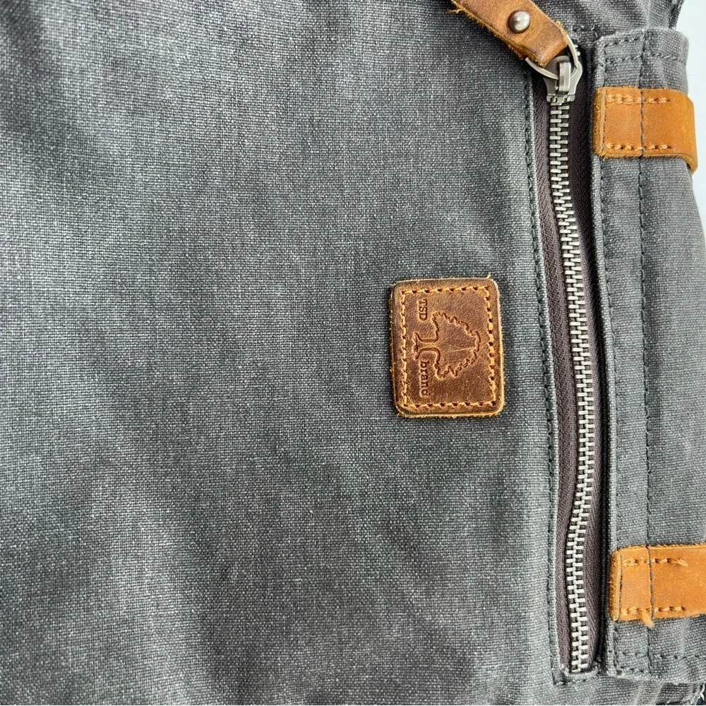 TSD Brand Canvas & Leather Backpack Messenger Bag w/Metal Clasp Pockets - Picture 2 of 6